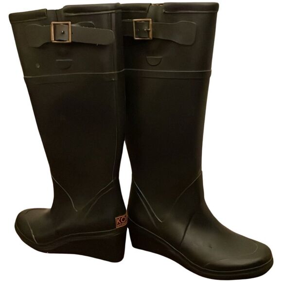 Michael Kors wedge rain boot knee high size 8 black vintage - Picture 4 of 10